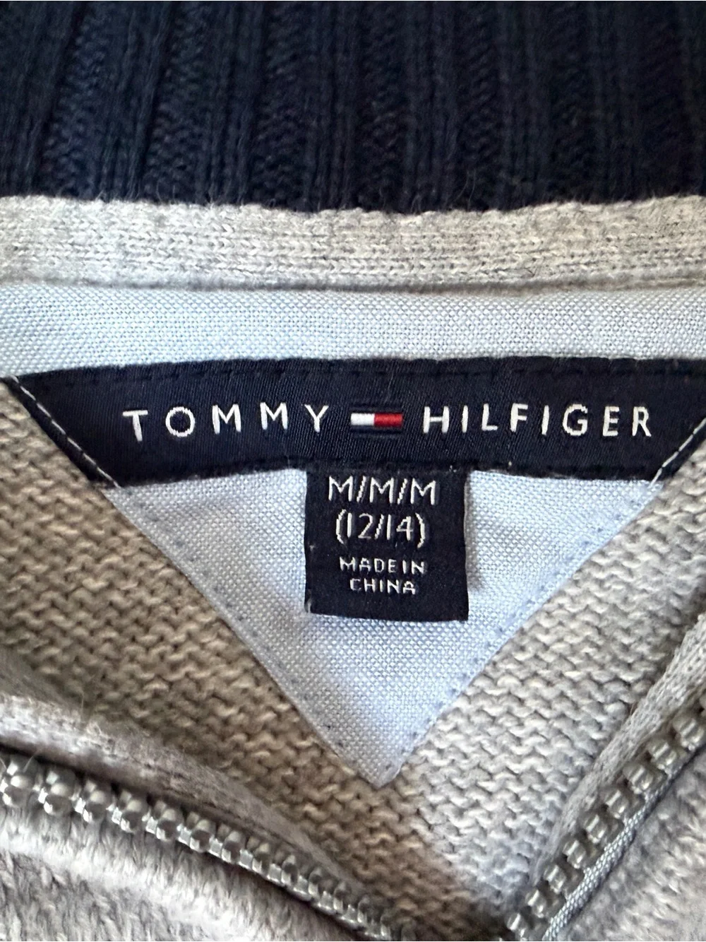 Tommy Hilfiger Boys Gray 1/4 Zip Knit Jumper Sweater M 12/14 H Logo Cotton